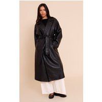 Black Faux Leather Maxi Trench Coat | PrettyLittleThing US