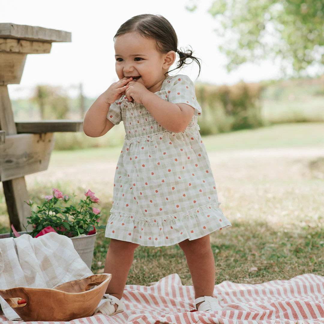 Strawberry Gingham Print Dress Set | Petit Lem