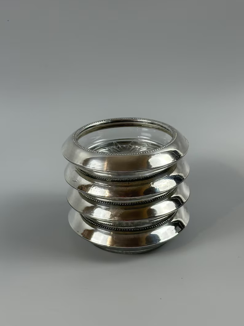 4 Antique Whiting Silver Sterling and Glass Coasters - Etsy | Etsy (US)