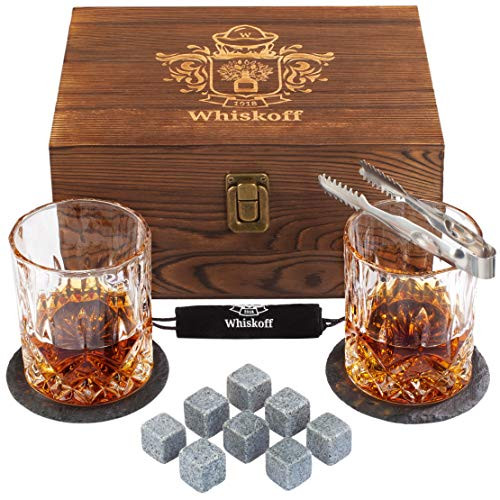 Whiskey Glass Set of 2 - Bourbon Whiskey Stones Gift Set - Rocks Whisky Chilling Stones - Scotch Gla | Amazon (US)