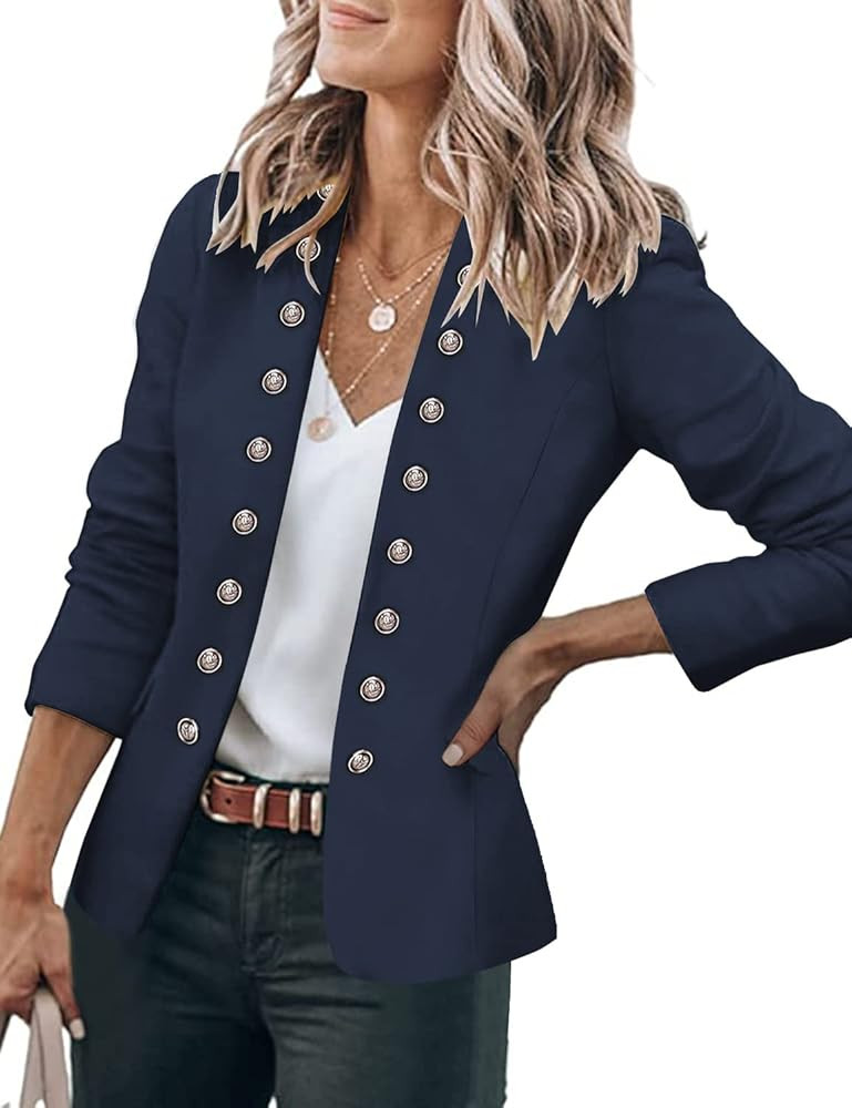 GRAPENT Women's Business Casual Buttons Pockets Open Front Blazer Suit Cardigan | Amazon (US)
