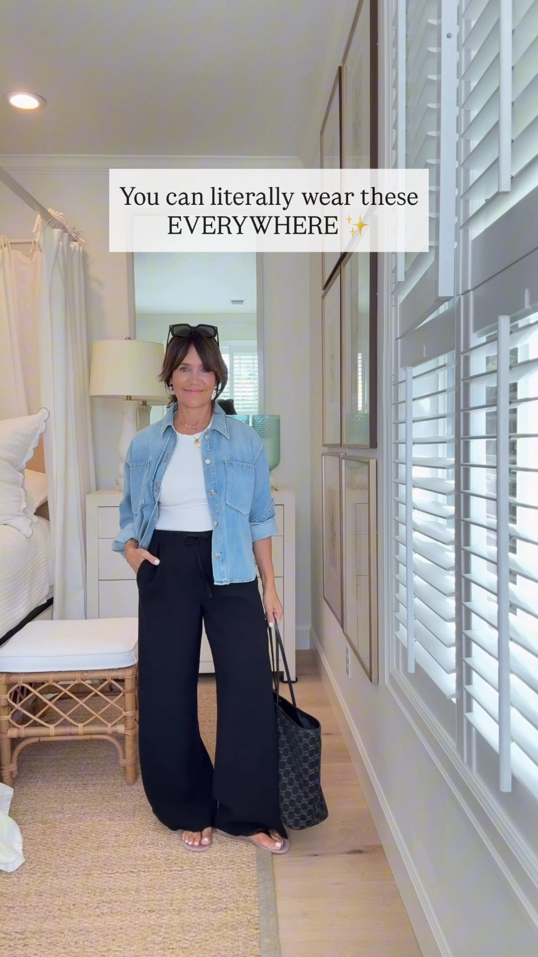 These pants are one of my highest recommendations - everyone needs at least ONE pair (I have 5!! 🤭) Fit runs true to size. I’m wearing size small, short. 

It’s not often you find a pant you can dress up with heels for the office or dinner AND wear with sneakers on an airplane. I NEVER travel without these!

#LTKSeasonal #LTKOver40 #LTKTravel