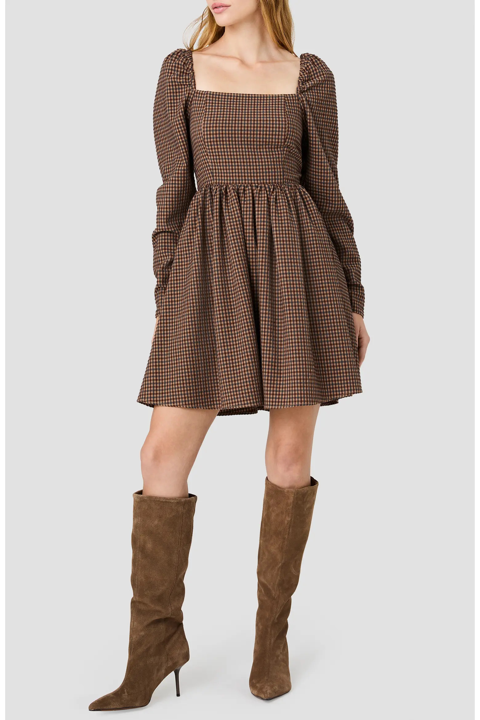 French Connection Diana Gingham Textured Balloon Sleeve Dress (Women) | Nordstrom | Nordstrom