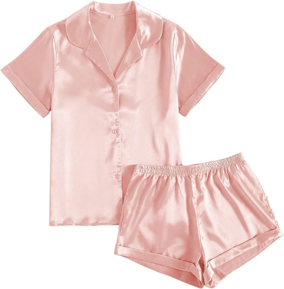 LYANER Women's Sleepwear Satin Silky Short Sleeve Top with Shorts Pajama Set | Amazon (US)