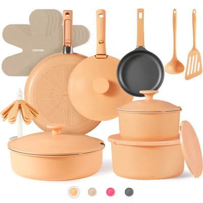 Carote-24 Pieces Nonstick Cookware Set With Detachable Handles, Oven/dishwasher Safe, Orange | Wayfair North America