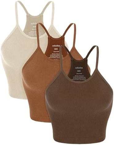 ODODOS Women's Crop 3-Pack Seamless Rib-Knit Camisole Crop Tank Tops | Amazon (US)