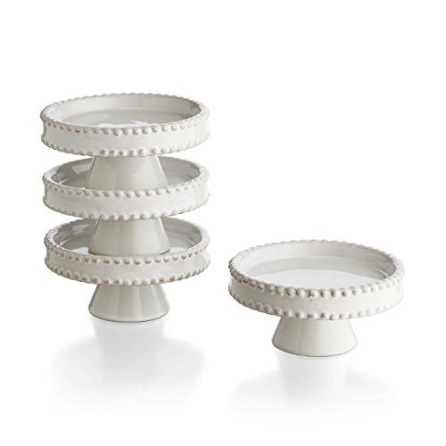 American Atelier Bianca Bead Pedestal Cupcake Plates (Set of 4), White | Amazon (US)