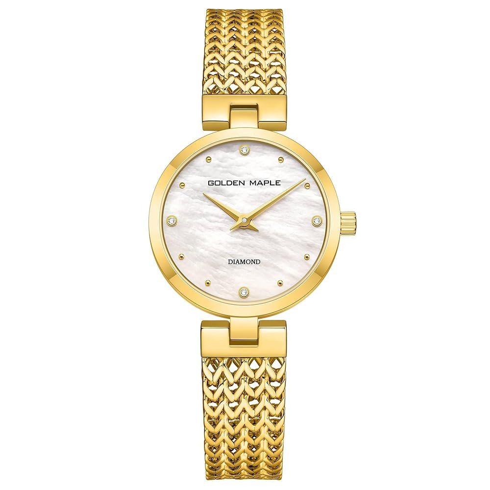 GOLDEN MAPLE Dainty Gold Watch for Women: Mother of Pearl Dial with Diamond Time Markers, Adjusta... | Amazon (US)