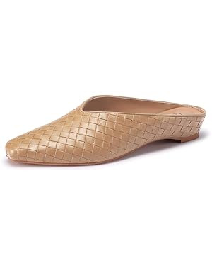 Woven Mules for Women Metallic Leather Slides Ladies Trendy Comfortable Square Toe Hidden Wedge H... | Amazon (US)