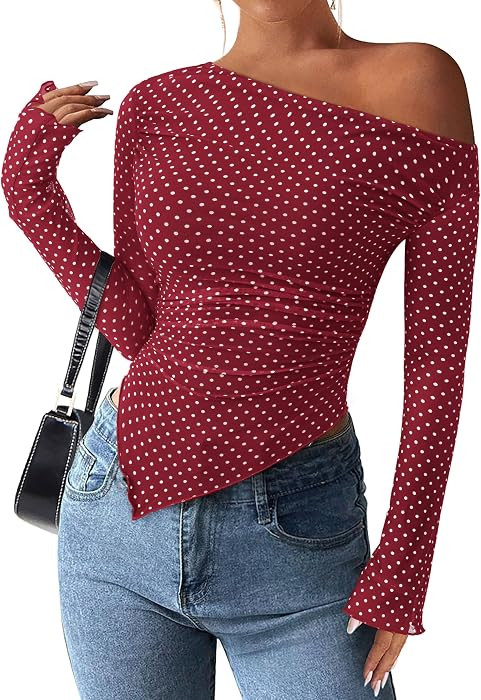 PRETTYGARDEN Womens Off Shoulder Mesh Y2k Tops | Amazon (US)