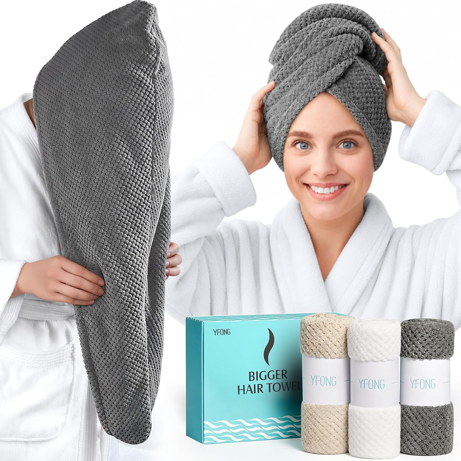 YFONG 3 Pack Large Microfiber Hair Towel Wrap for Women Long Hair, 30 x 10 | Amazon (US)
