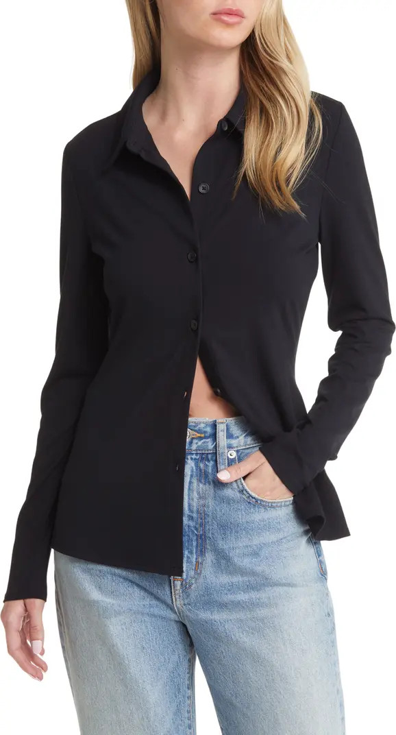 Open Edit Stretch Knit Button-Up Shirt | Nordstrom | Nordstrom