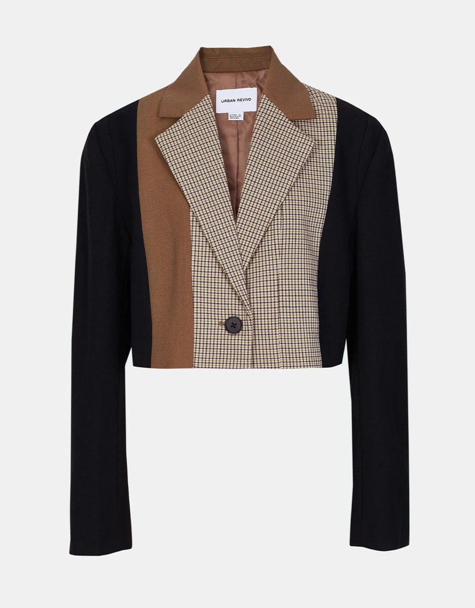 Shoulder Pad Color Block Single Breasted Blazer | Urban Revivo