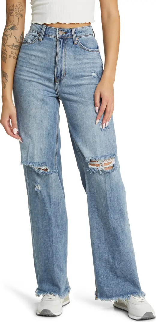 '90s Frayed Superhigh Waist Wide Leg Jeans | Nordstrom