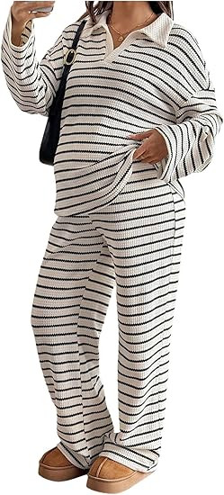Verdusa Women Maternity Sets 2 Piece Striped Outfits Long Sleeve Sweatshirt with Lounge Pants Com... | Amazon (US)