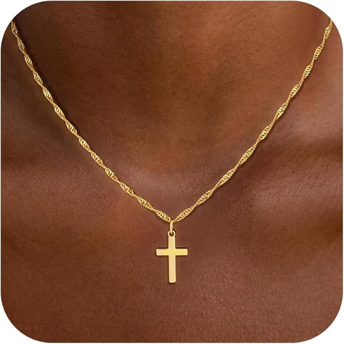 Cross Necklace for Women Trendy - Dainty 18K Real Gold Plated Minimalist Cross Necklace Non Tarni... | Amazon (US)