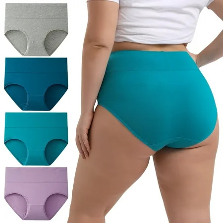 INNERSY Women s Plus Size XL-5XL Cotton Underwear High Waisted Briefs Panties 4-Pack (5XL Spring Lake) | Walmart (US)