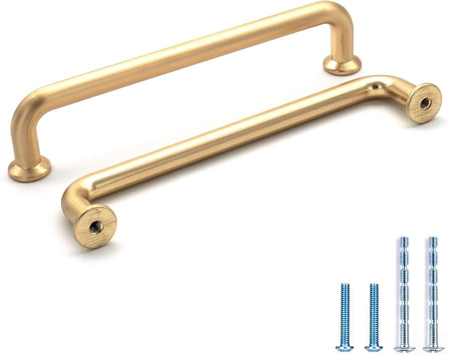 10 Pack Hole Center 5''(128mm) Brushed Brass Kitchen Cabinet Pulls.Zinc Alloy Solid Round Cabinet... | Amazon (US)