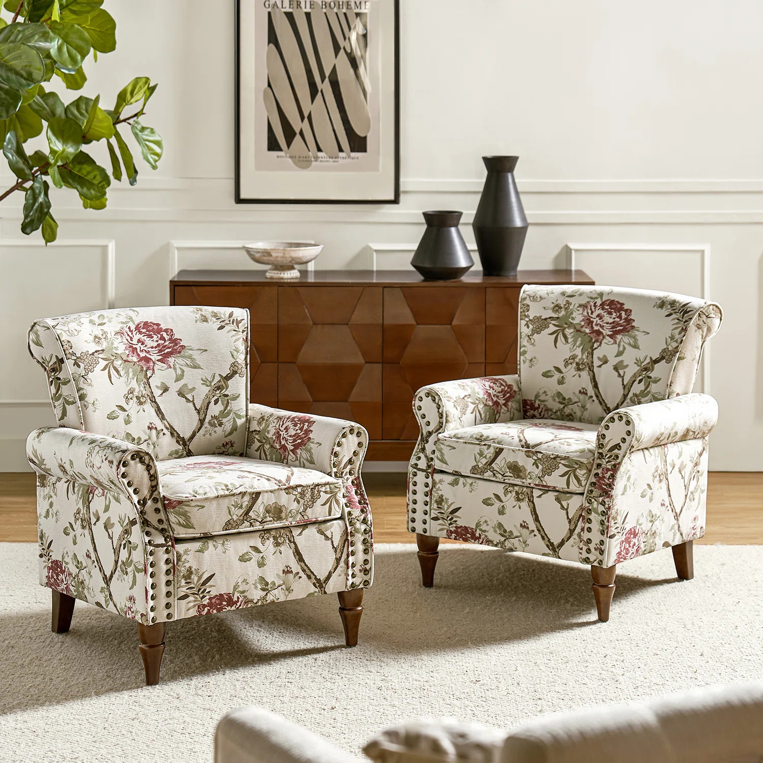 Asul 30'' W Traditional Upholstered Armchair with Nailhead Trim (Set of 2) | Wayfair North America