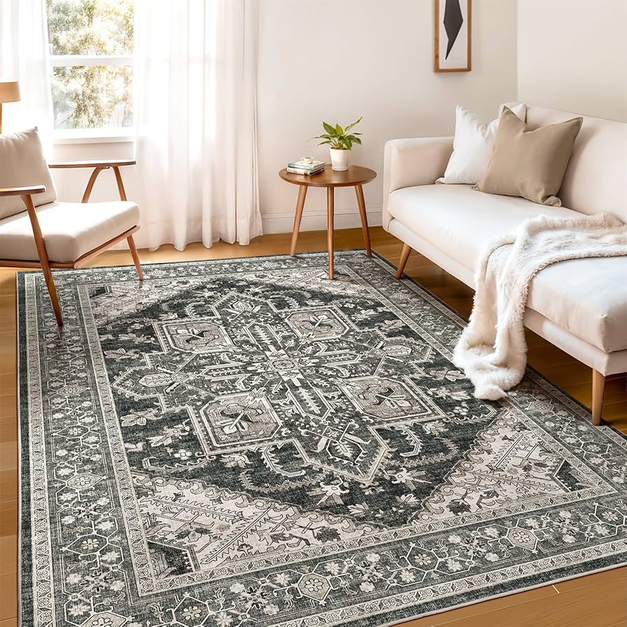 WITSHOCK Living Room Area Rugs 5x7: Washable Rug Boho Soft Non-Slip Low Pile Stain Resistant Fold... | Amazon (US)