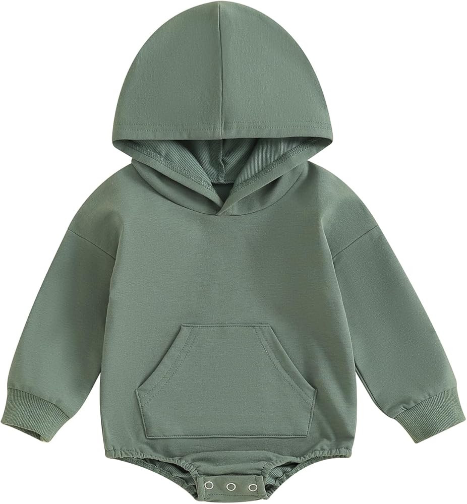Newborn Baby Girl Boy Hoodie Romper Solid Long Sleeve Hooded Sweatshirt Bodysuit Infant Fall Clot... | Amazon (US)