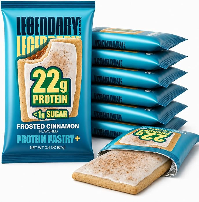 Legendary Foods Frosted Cinnamon Protein Pastry, 22g Protein, 8 Count | Amazon (US)