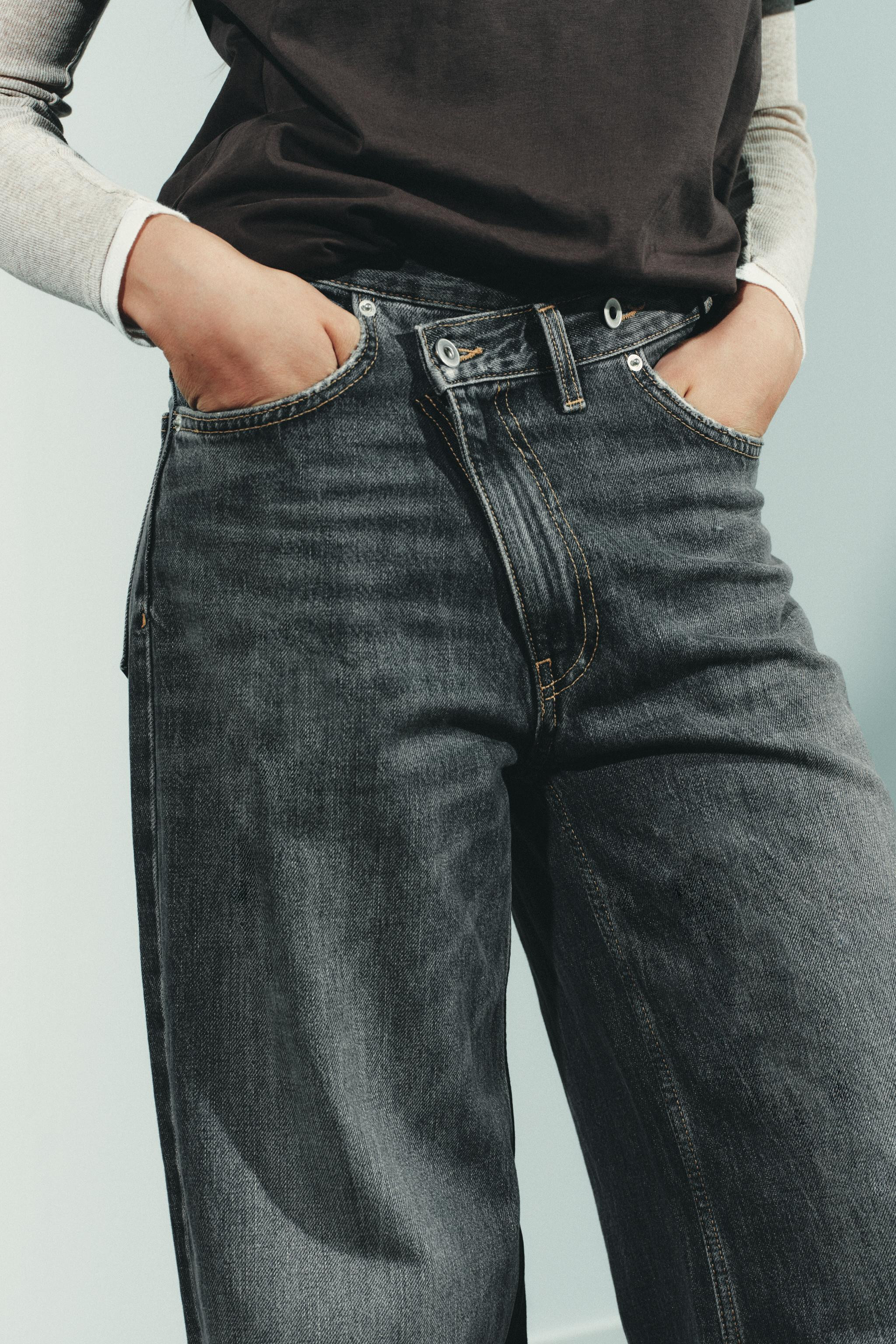 TRF HIGH WAIST CROSSOVER WAIST WIDE LEG JEANS | Zara US