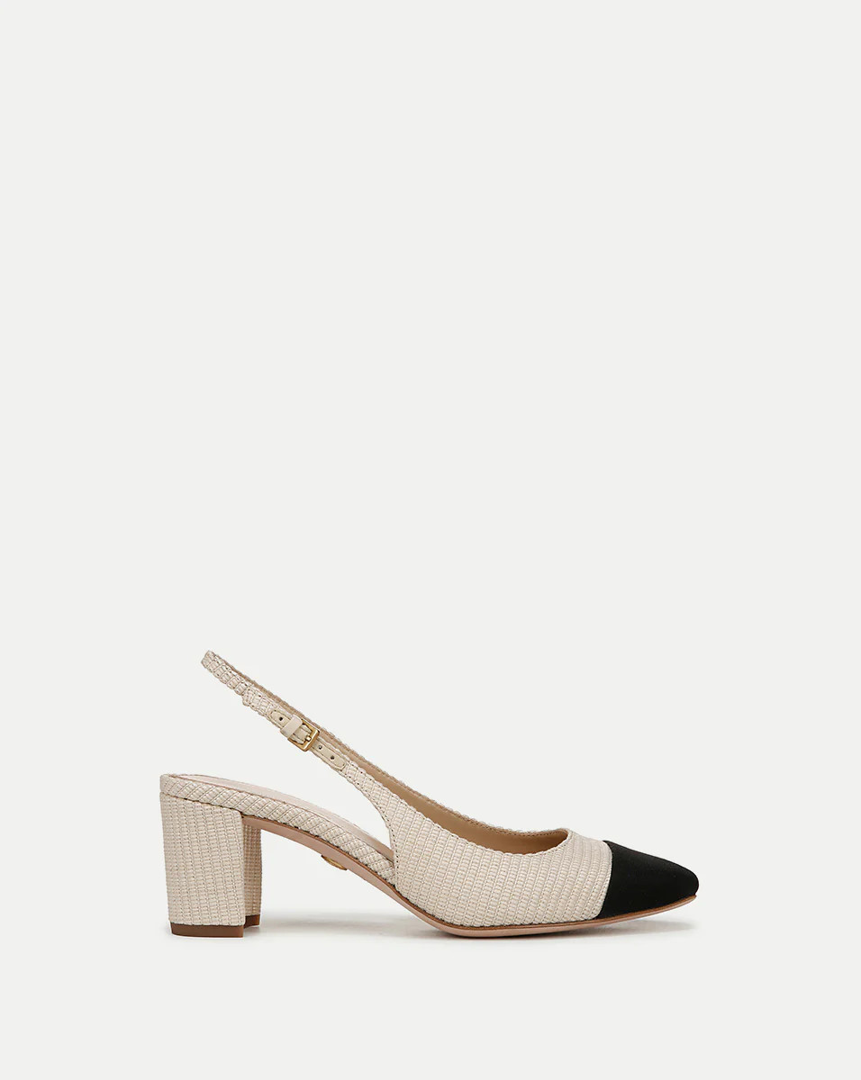 Veronica Beard Cecile Raffia Cap-Toe Slingback Pump Beige Black | Veronica Beard