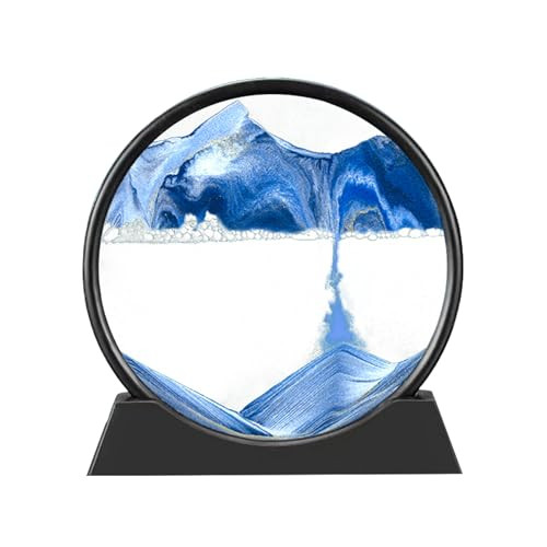 AREYCVK Sand Art Kits Moving Sand Art Liquid Motion, Round Glass Moving Sand Art Picture Relaxing Desktop Home Office (7Inch-Blue) | Amazon (US)