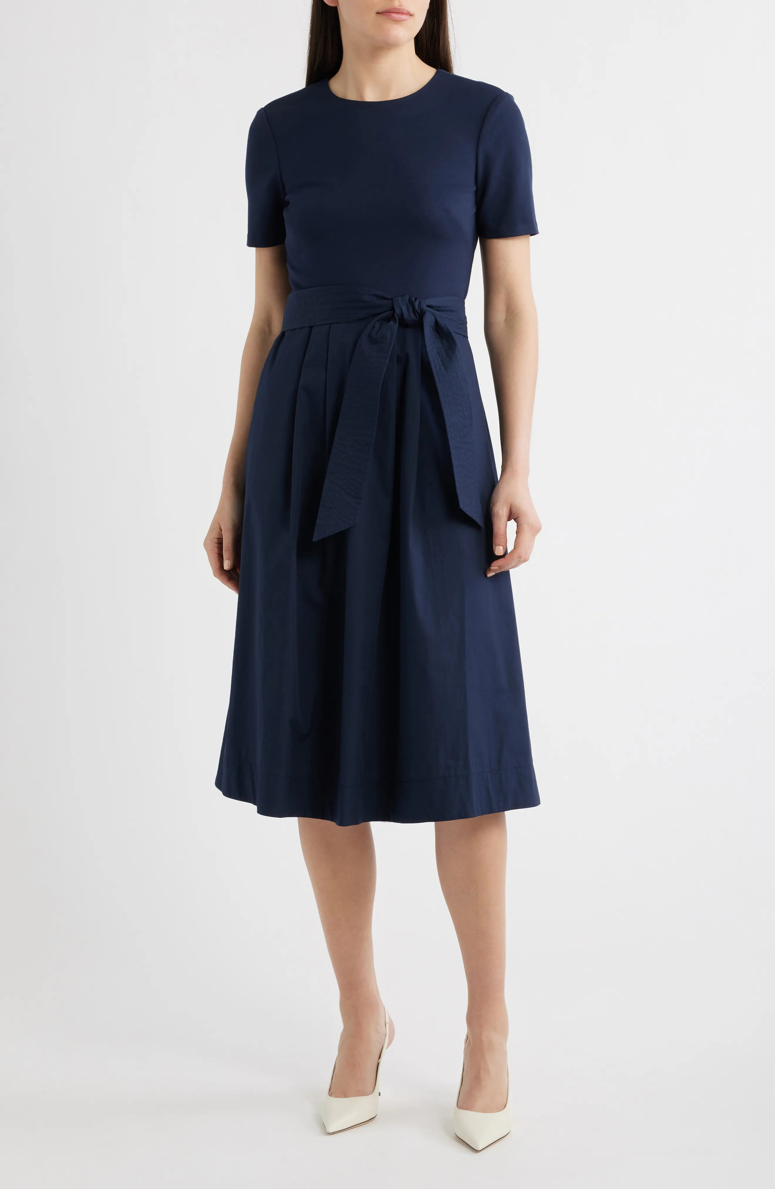Jewel Neck Tie Waist Midi Dress (Women) | Nordstrom | Nordstrom
