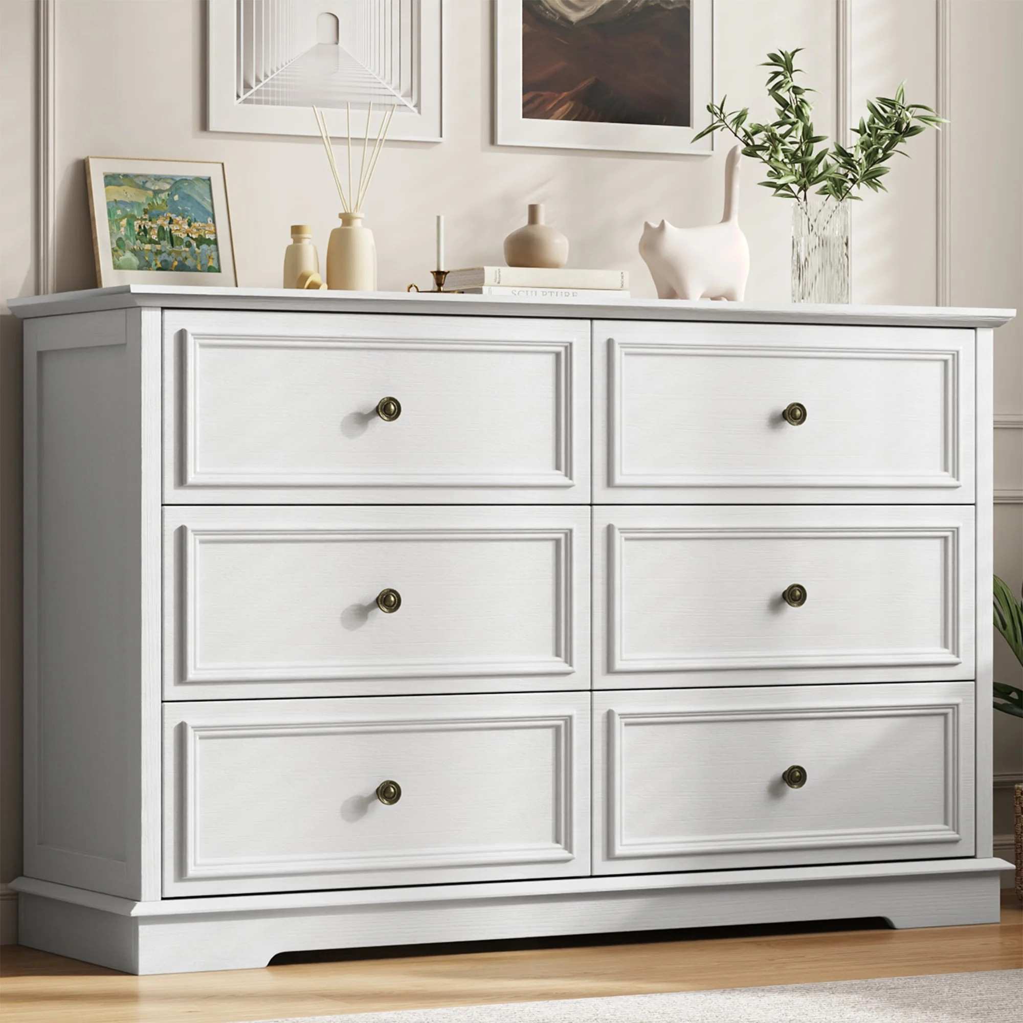 IDEALSOUL White Dresser,6 Drawer Dresser for bedroom,Retro Wood Storage Cabinet for Living Room | Walmart (US)