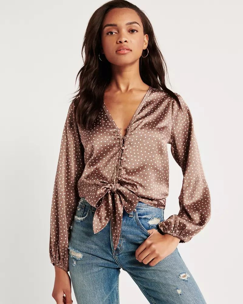 Satin Tie-Front Blouse | Abercrombie & Fitch US & UK