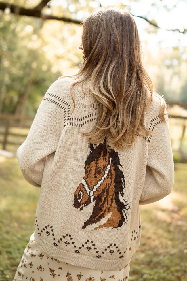 Darby Ivory Western Horse Cardigan | Pink Lily