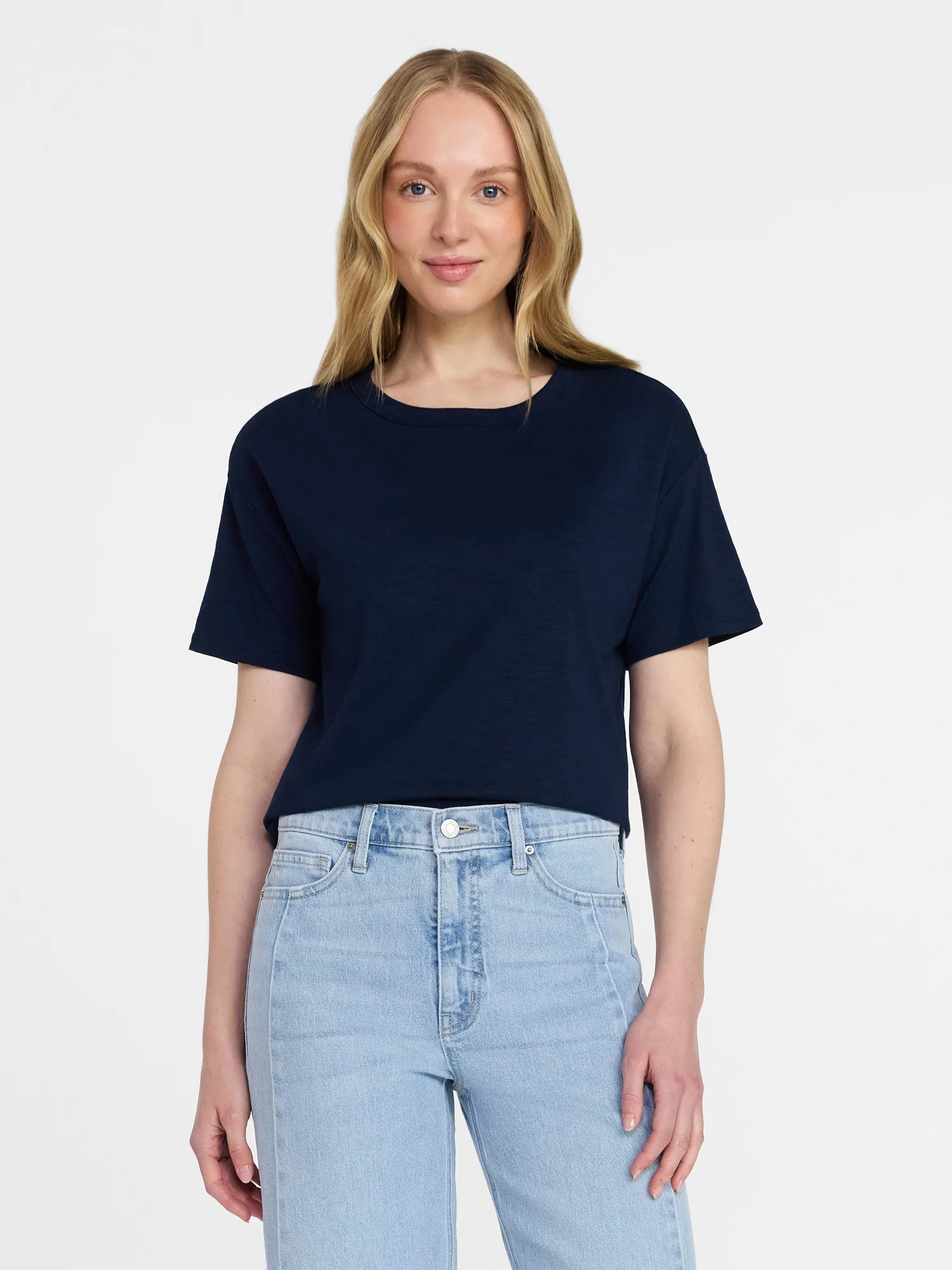 Time and Tru Women's Boxy Slub Tee with Short Sleeves, Sizes XS-XXXL | Walmart (US)