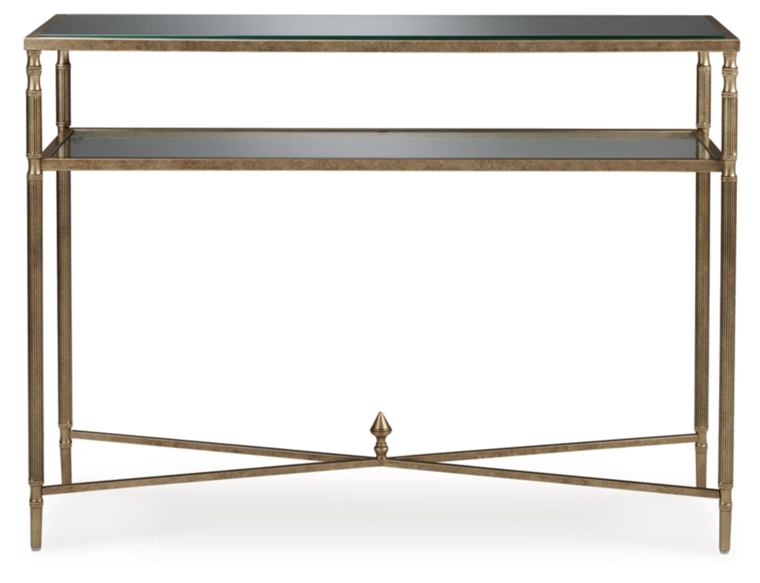 Signature Design by Ashley Cloverty Industrial Mirror-Tabletop Sofa Table with Round Legs and Glass Shelf, Metallic | Amazon (US)