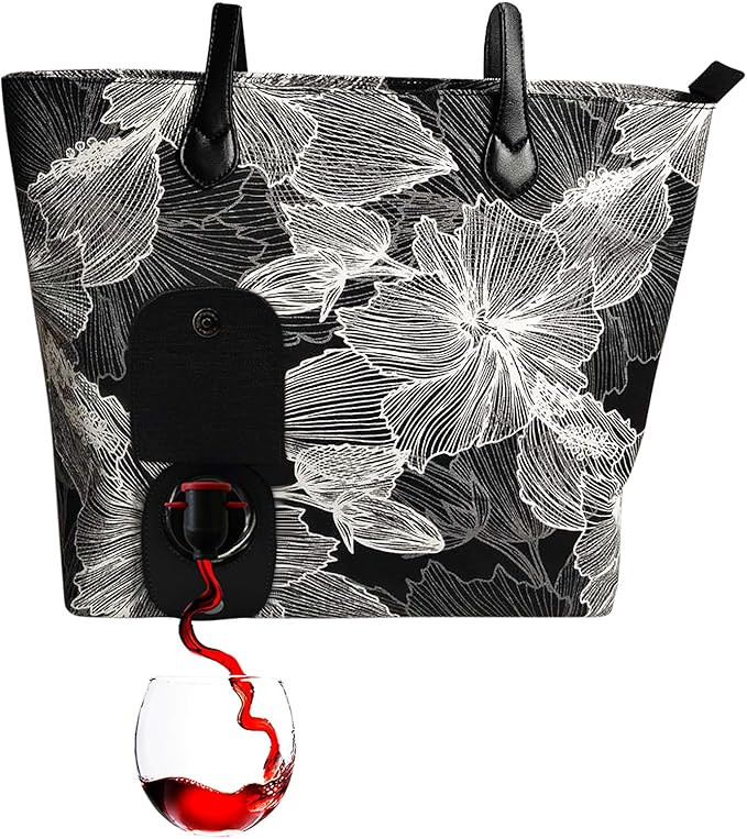 PortoVino Hibiscus Tote Bag - Wine Tote Bag - Stylish Wine Carrier with Hidden Drink Pouch for Tr... | Amazon (US)