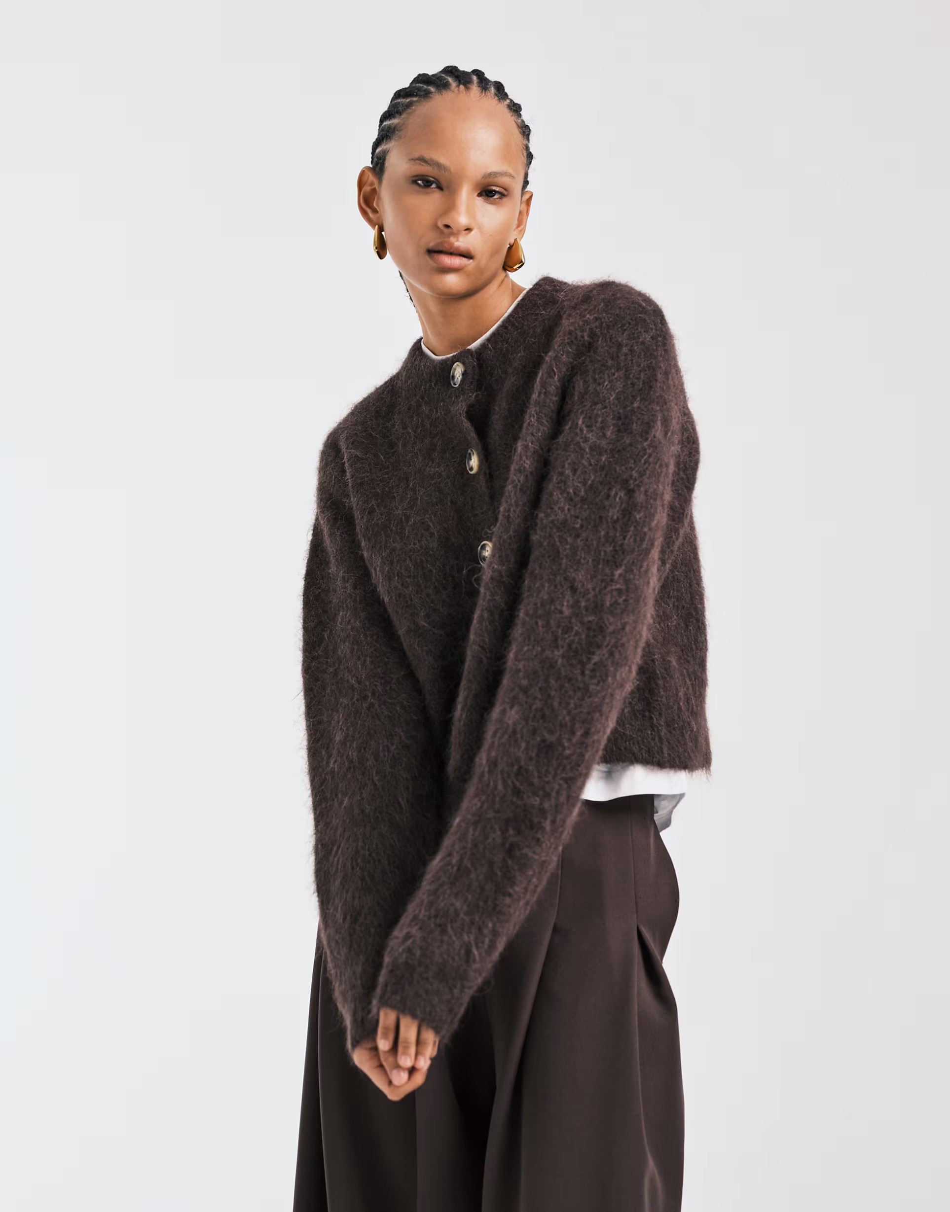 ASOS DESIGN chunky premium alpaca cardigan in chocolate | ASOS | ASOS (Global)