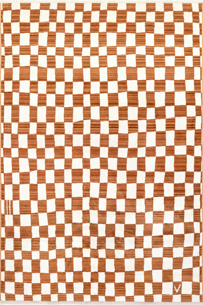 Orange Rasali Checkered Box Area Rug | Rugs USA