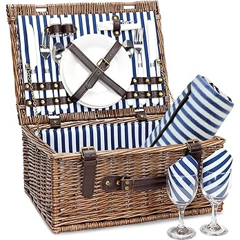 Wicker Picnic Basket for 2 with Waterproof Picnic Blanket, Picnic Set for 2 with Sand-Proof Beach... | Amazon (US)