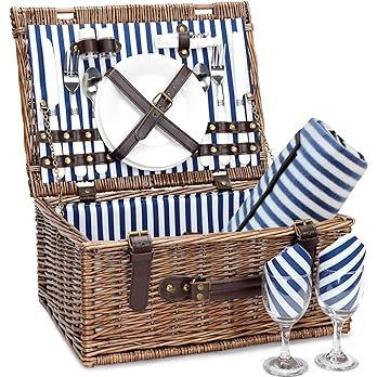Wicker Picnic Basket for 2 with Waterproof Picnic Blanket, Picnic Set for 2 with Sand-Proof Beach... | Amazon (US)