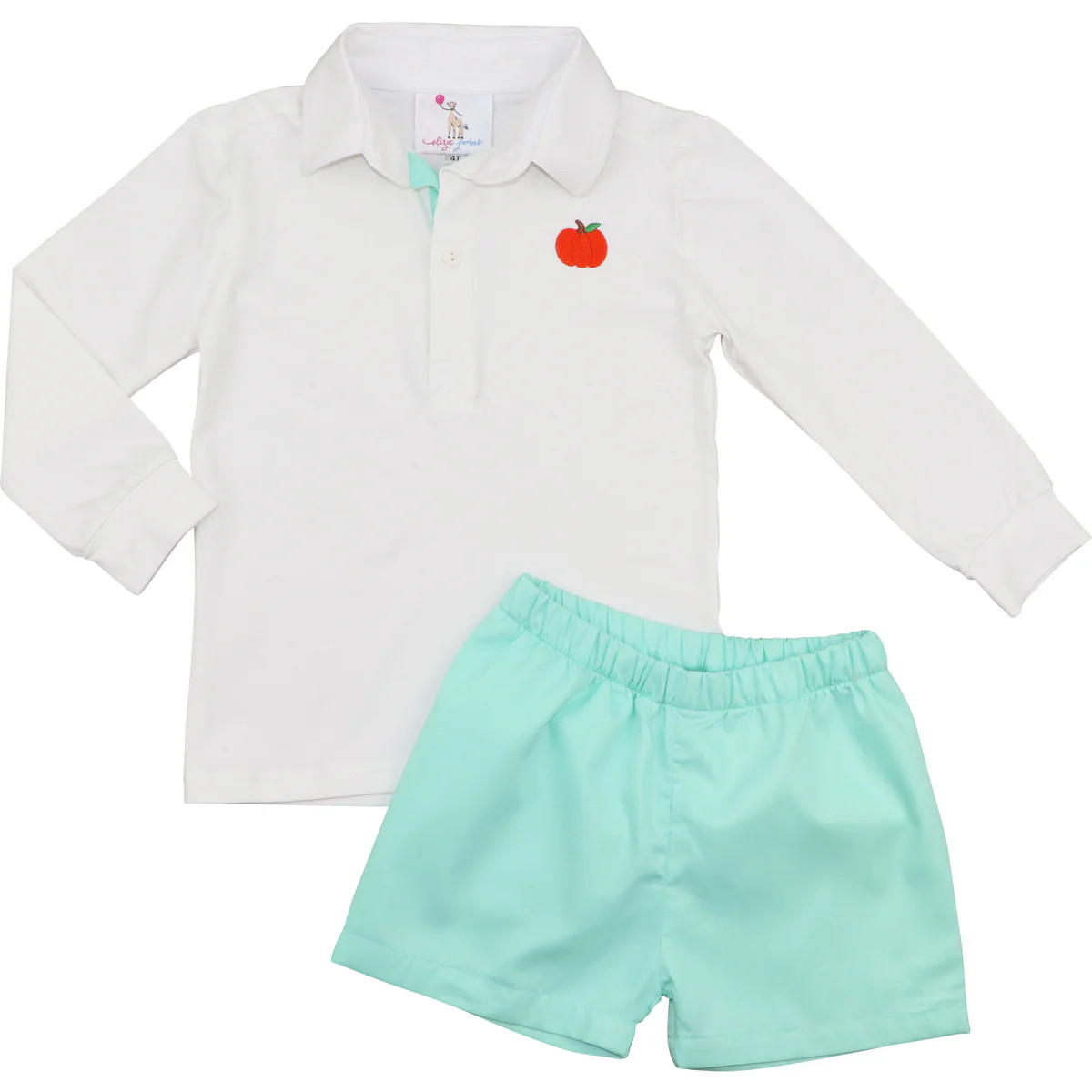 Mint Pique Pumpkin Polo Short Set | Eliza James Kids