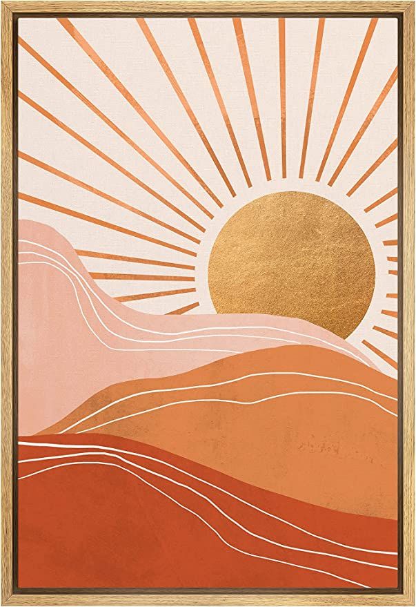 SIGNFORD Boho Framed Canvas Print Wall Art Abstract Orange Sunshine Over Brown Horizon Nature Wil... | Amazon (US)
