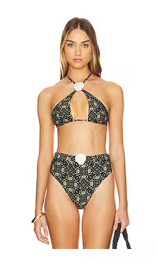 WeWoreWhat Shell Cross Front Halter Top in Black & Sandshell from Revolve.com | Revolve Clothing (Global)