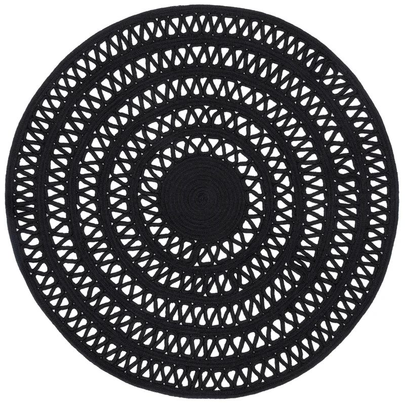 Bowline Round Handwoven Black Indoor / Outdoor Area Rug | Wayfair Professional