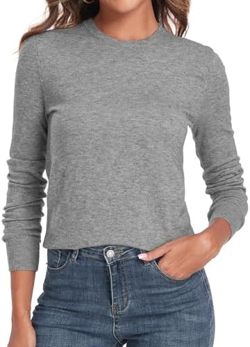 QUALFORT Women's Sweaters Long Sleeve Soft Lightweight Basic Knitted Pullover Sweater | Amazon (US)