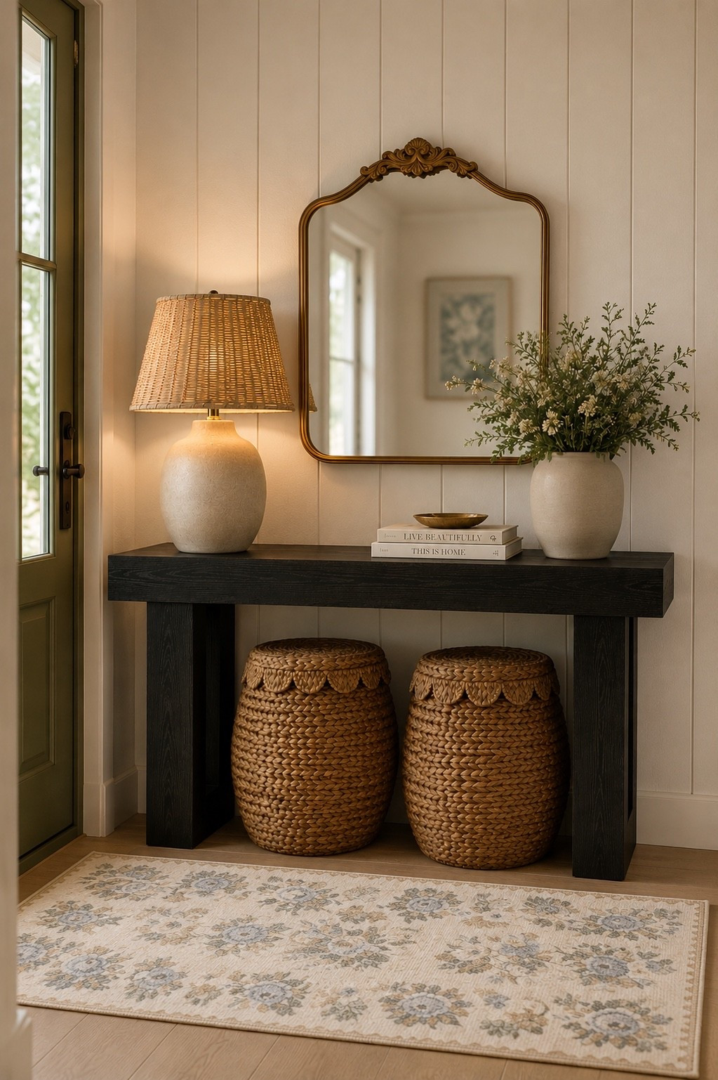 Beautiful entryway from Walmart! Love the scalloped lid baskets. Great for any room. The table lamp is so affordable and only a few left!

#LTKHome #LTKSaleAlert