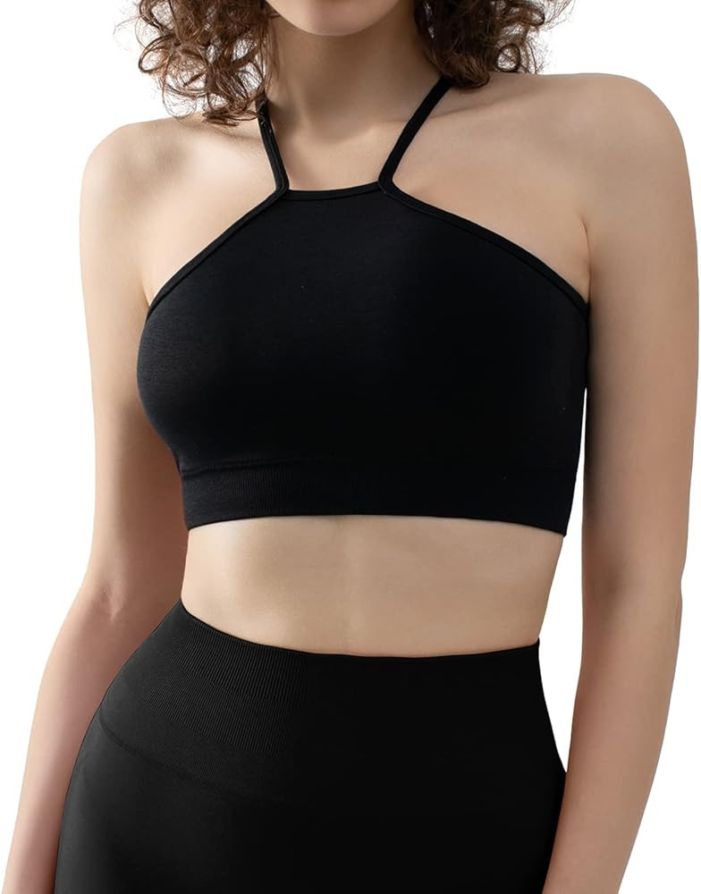 CELER Sports Bras for Women High Neck Low Impact Seamless Workout Yoga Gym Crop Top | Amazon (US)