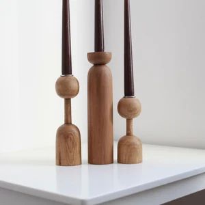candlesticks set of 3 scandinavian home japanese decor rustic texture primitive candle holder wooden | Etsy (US)