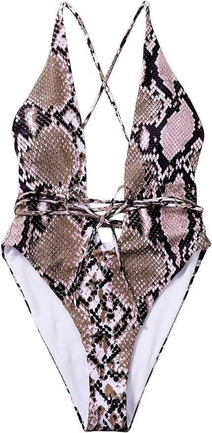 SOLY HUX Women's Deep V Plunge Monokini One Piece Swimsuits Sexy Bathing Suits | Amazon (US)