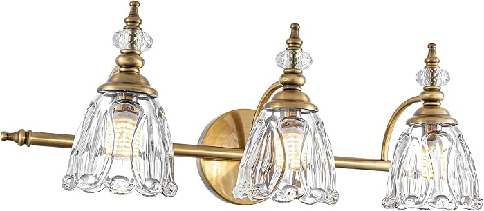 Brushed Gold Bathroom Vanity Light, Farmhouse Brass Bathroom Light Fixtures Over Mirror, 3 Light ... | Amazon (US)
